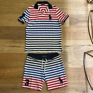Ralph Lauren Navy and Cream Striped Polo